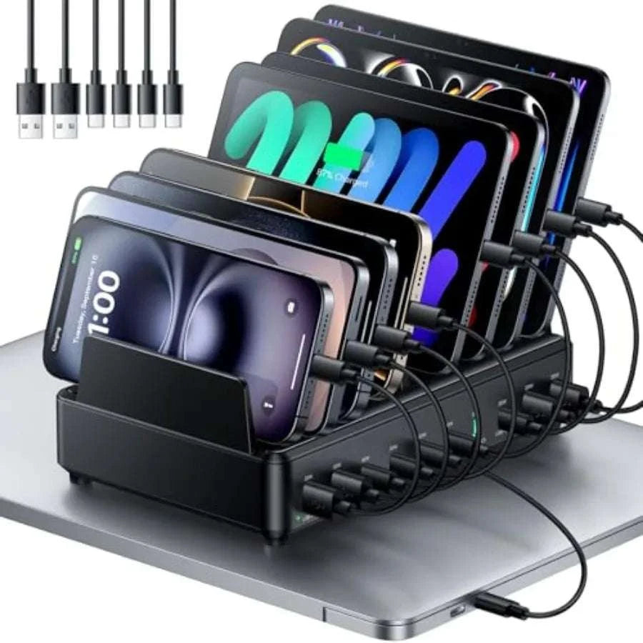 10 Port USB Charging Station with Dual 100W Type-C and Organizer-United States / Black