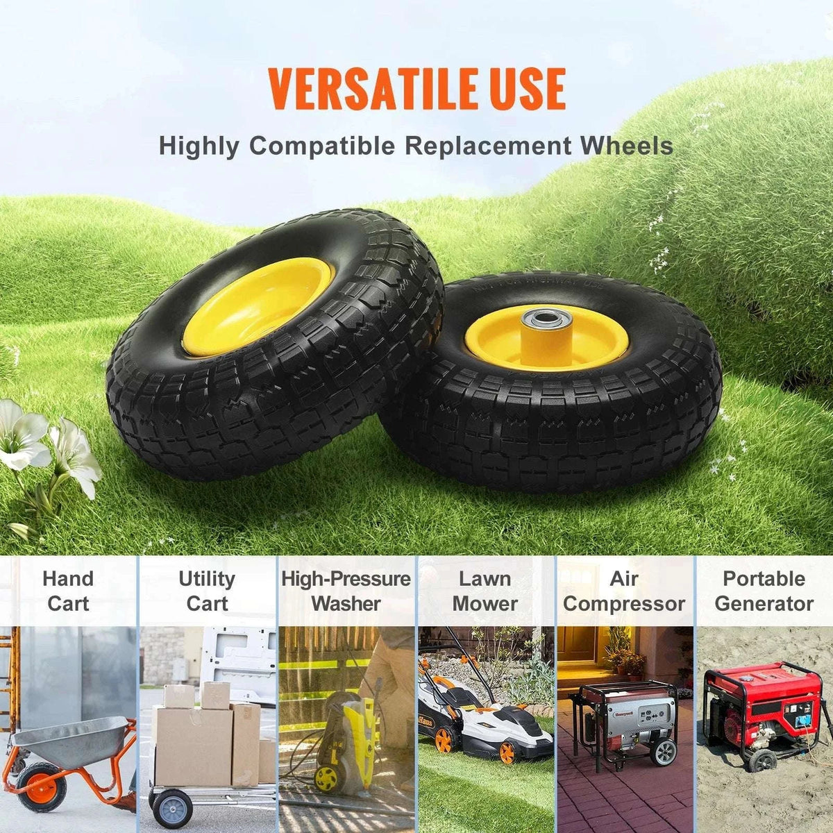 10" Solid PU Run-Flat Tire Wheels (2-Pack) for Carts & Dollies-400 lbs / United States