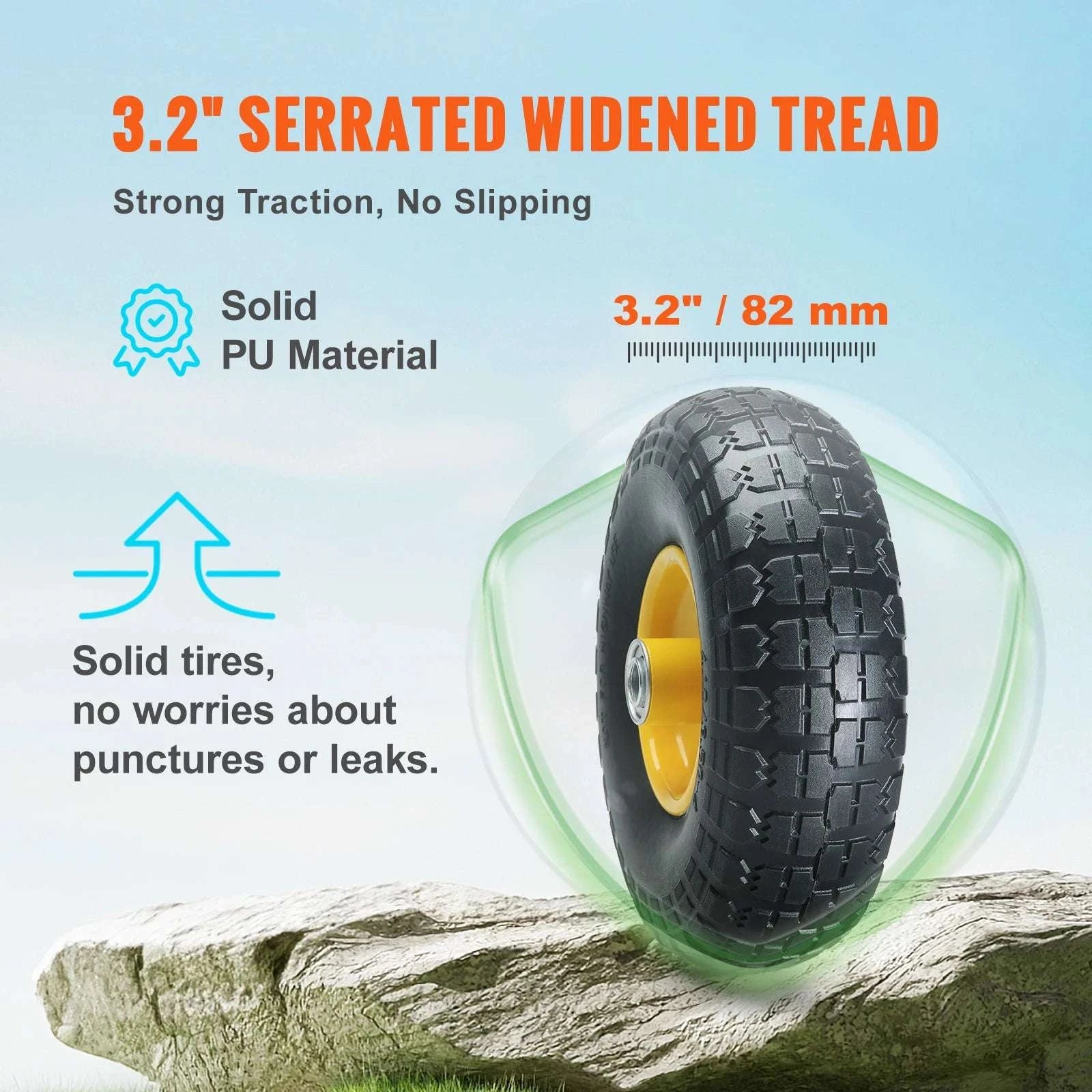10" Solid PU Run-Flat Tire Wheels (2-Pack) for Carts & Dollies-400 lbs / United States