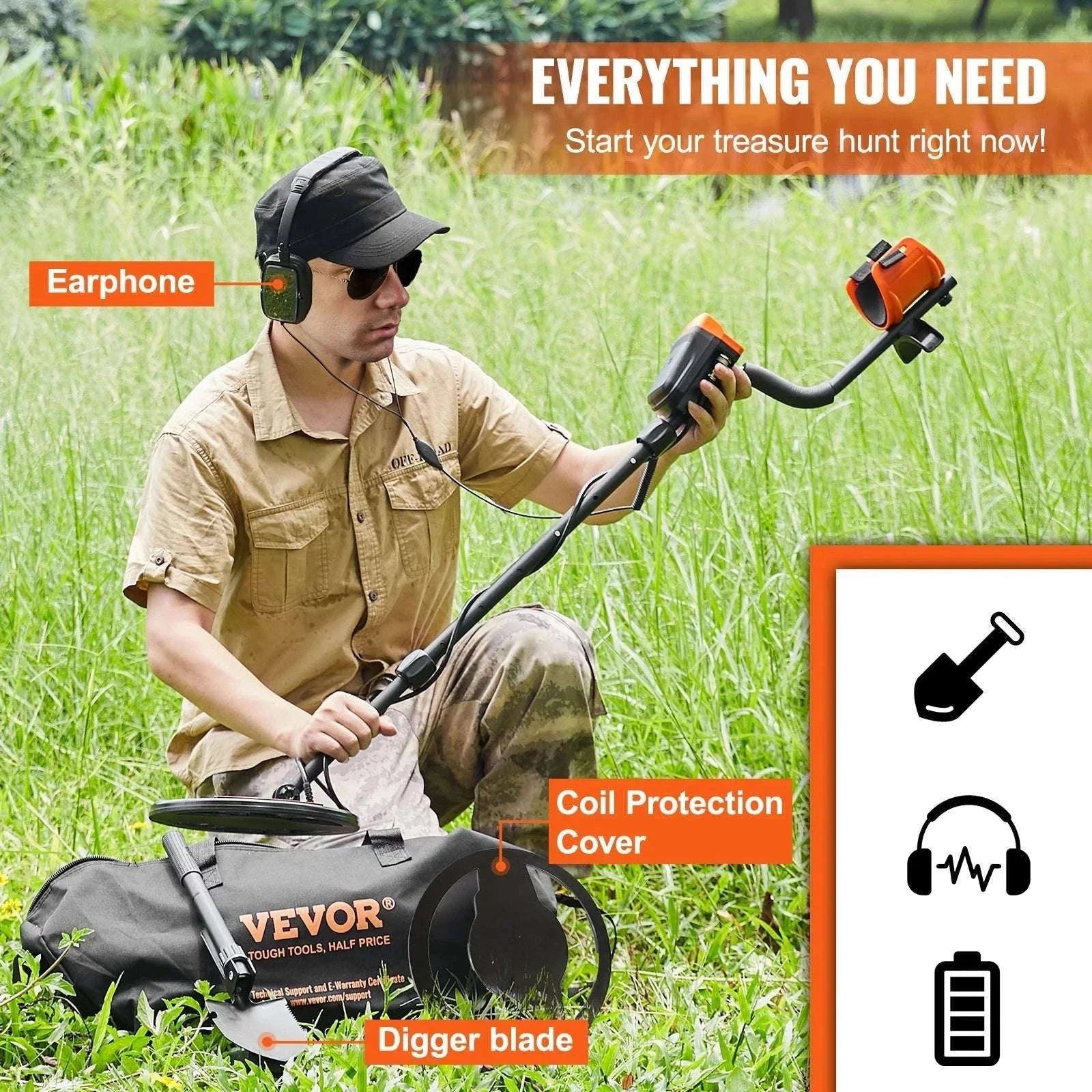10" Waterproof Metal Detector with LCD, 7 Modes & Adjustable Stem-10 Inch Search Coil / United States