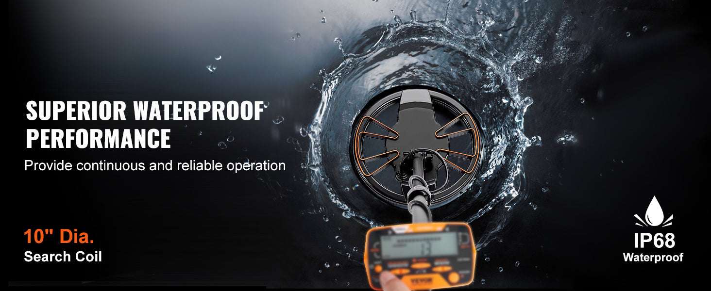 10" Waterproof Metal Detector with LCD, 7 Modes & Adjustable Stem-10 Inch Search Coil / United States