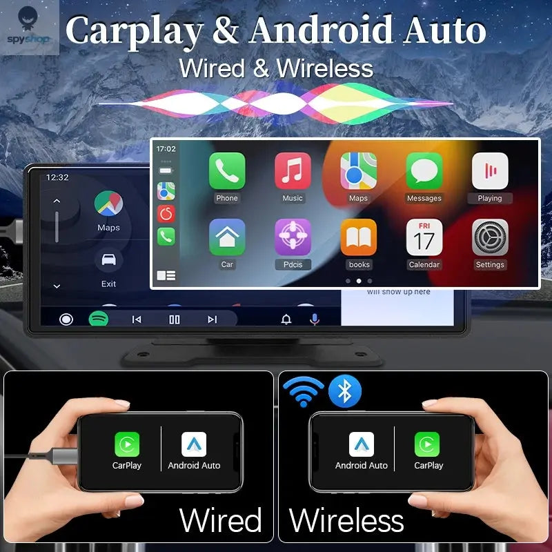 10.26"  Car Mirror Radio Multimedia Video Player Universal Wireless Carplay Android Auto Screen With Bluetooth AUX USB Spy-shop.com