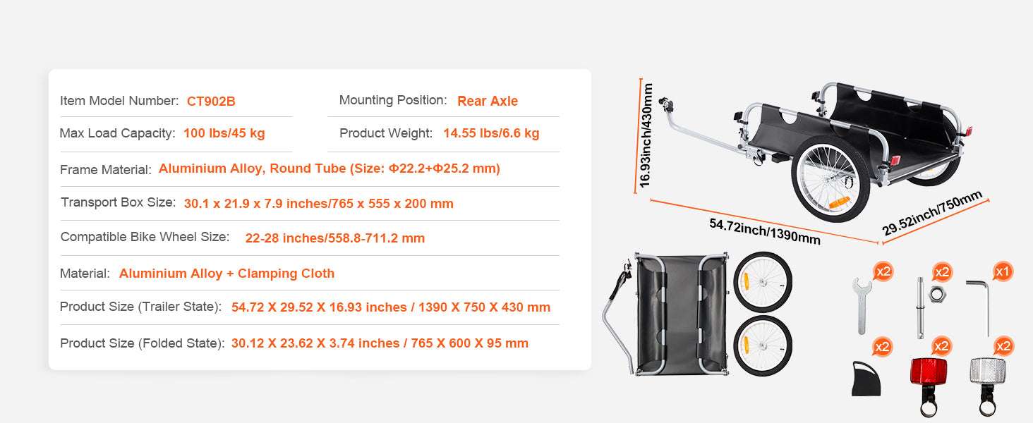100 lb Bike Cargo Trailer Foldable Wagon with 16" Wheels-100lbs / CZECH REPUBLIC