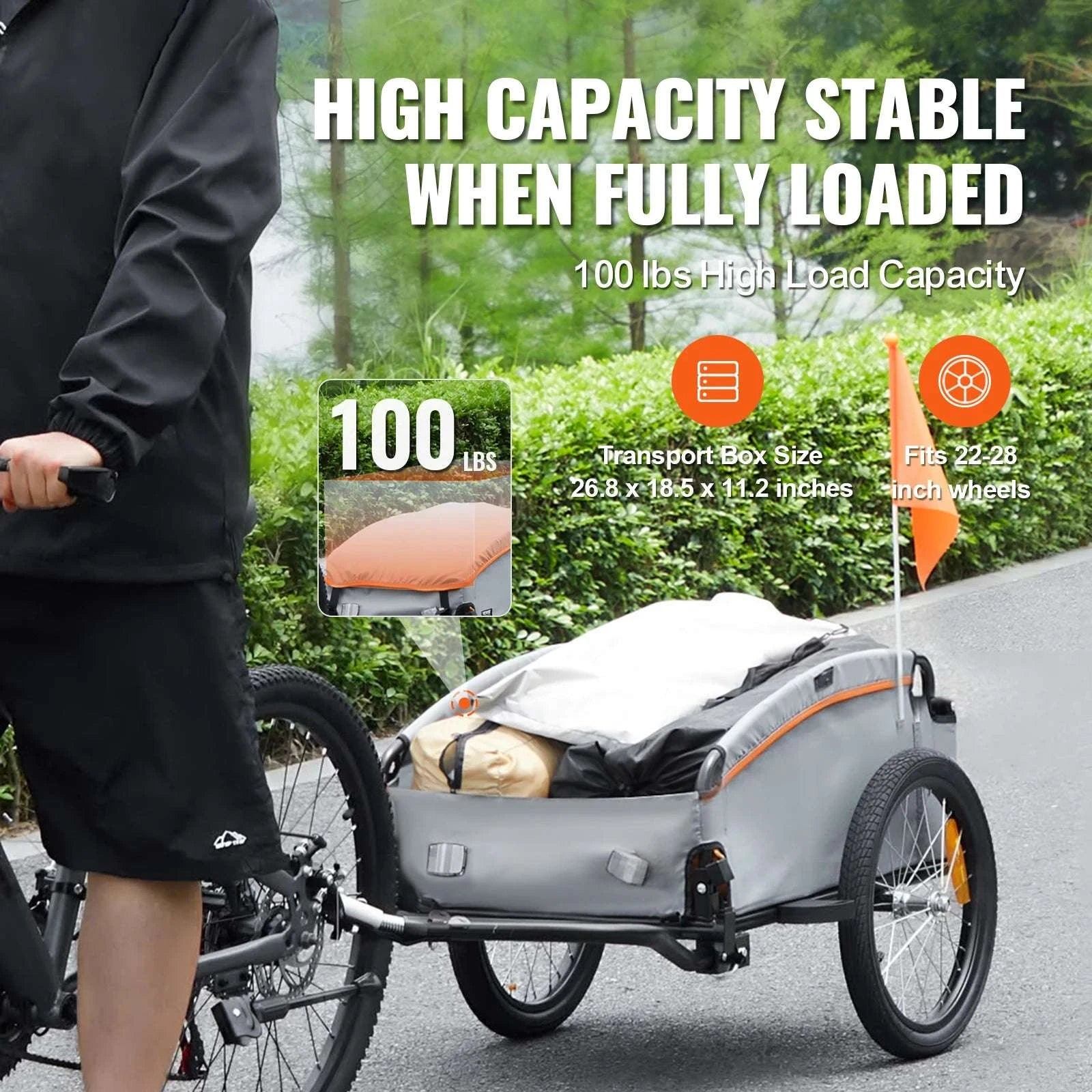 100 lbs Bike Cargo Trailer with Waterproof Cover & Foldable Frame-100lbs / United States