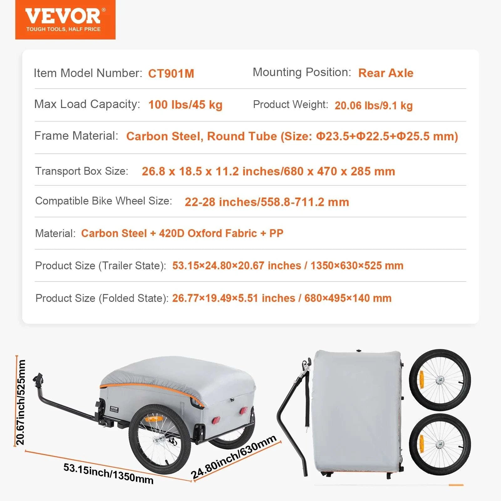 100 lbs Bike Cargo Trailer with Waterproof Cover & Foldable Frame-100lbs / United States