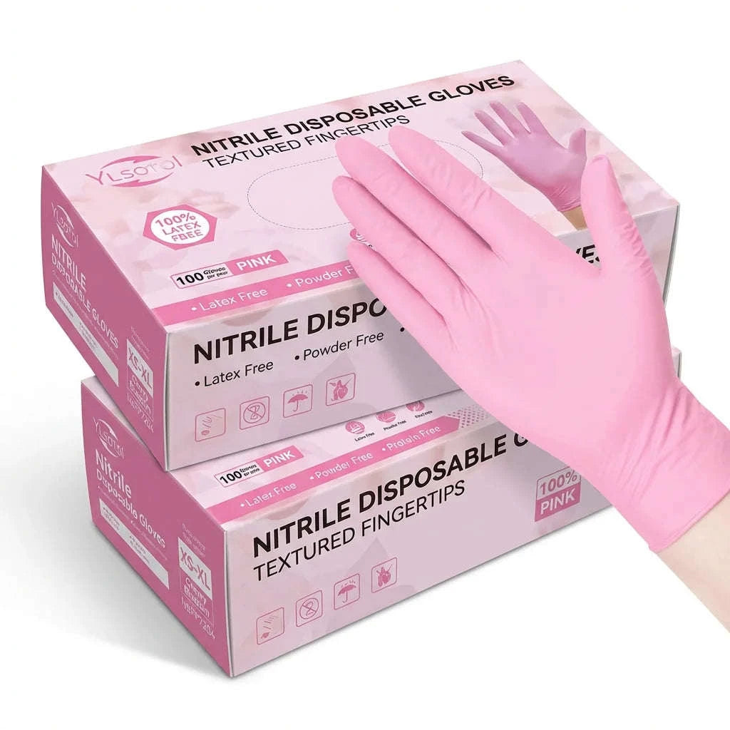 100 Pcs Pink Disposable Nitrile Gloves for Safe Food Handling-United States