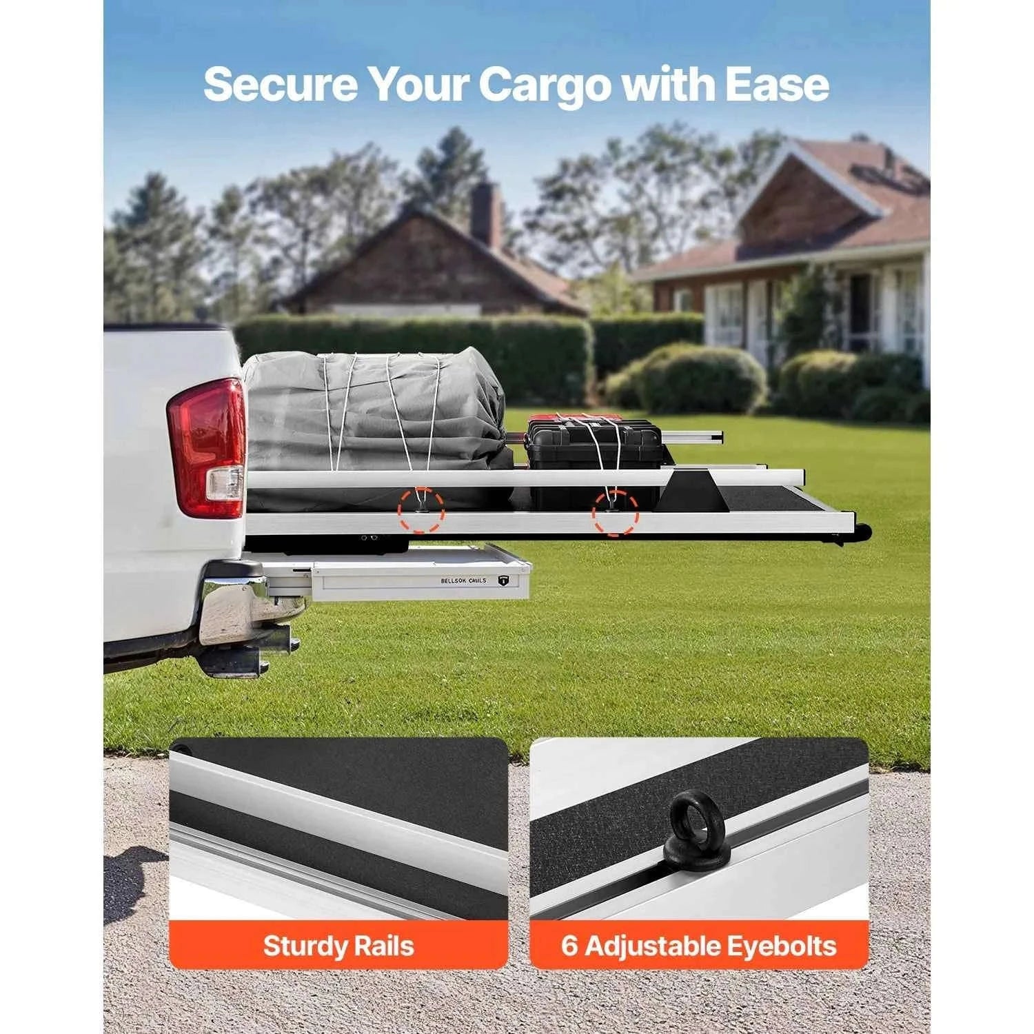 1000 lb Sliding Truck Bed Organizer with 6 Movable Rings and 2-Position Slide-Out Tray-78 x 48 in / United States