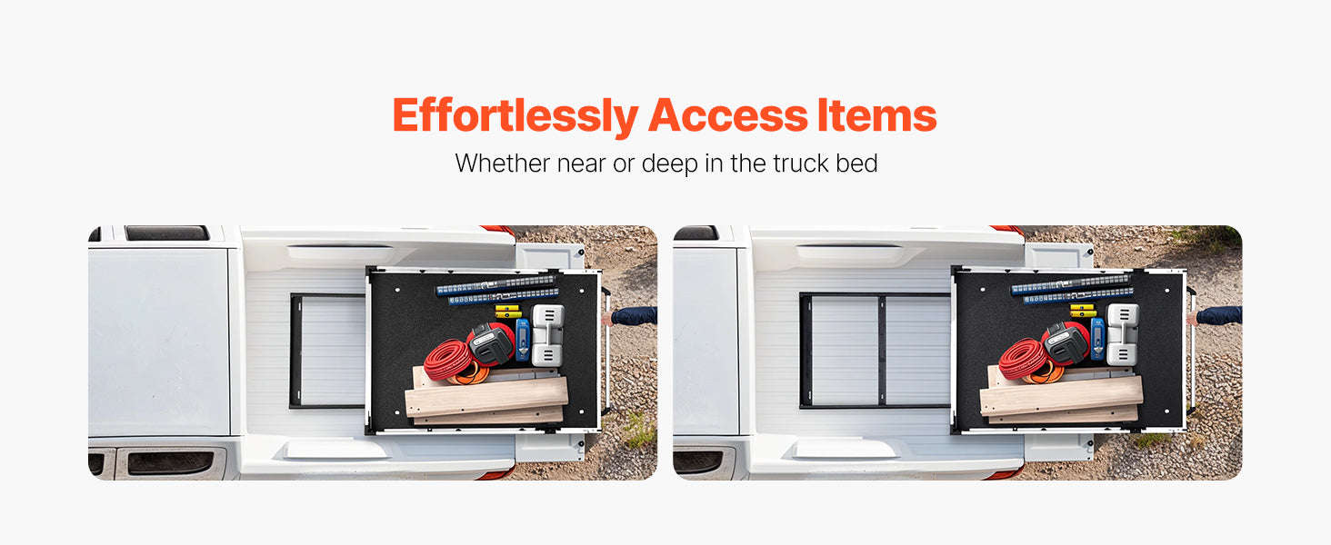 1000 lb Sliding Truck Bed Organizer with 6 Movable Rings and 2-Position Slide-Out Tray-78 x 48 in / United States