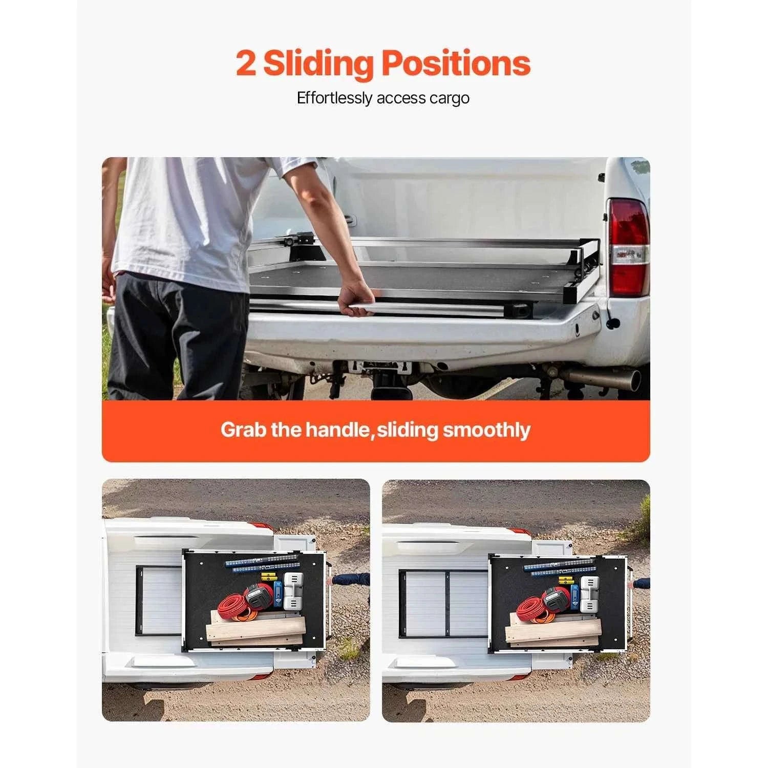 1000 lb Sliding Truck Bed Organizer with 6 Movable Rings and 2-Position Slide-Out Tray-78 x 48 in / United States
