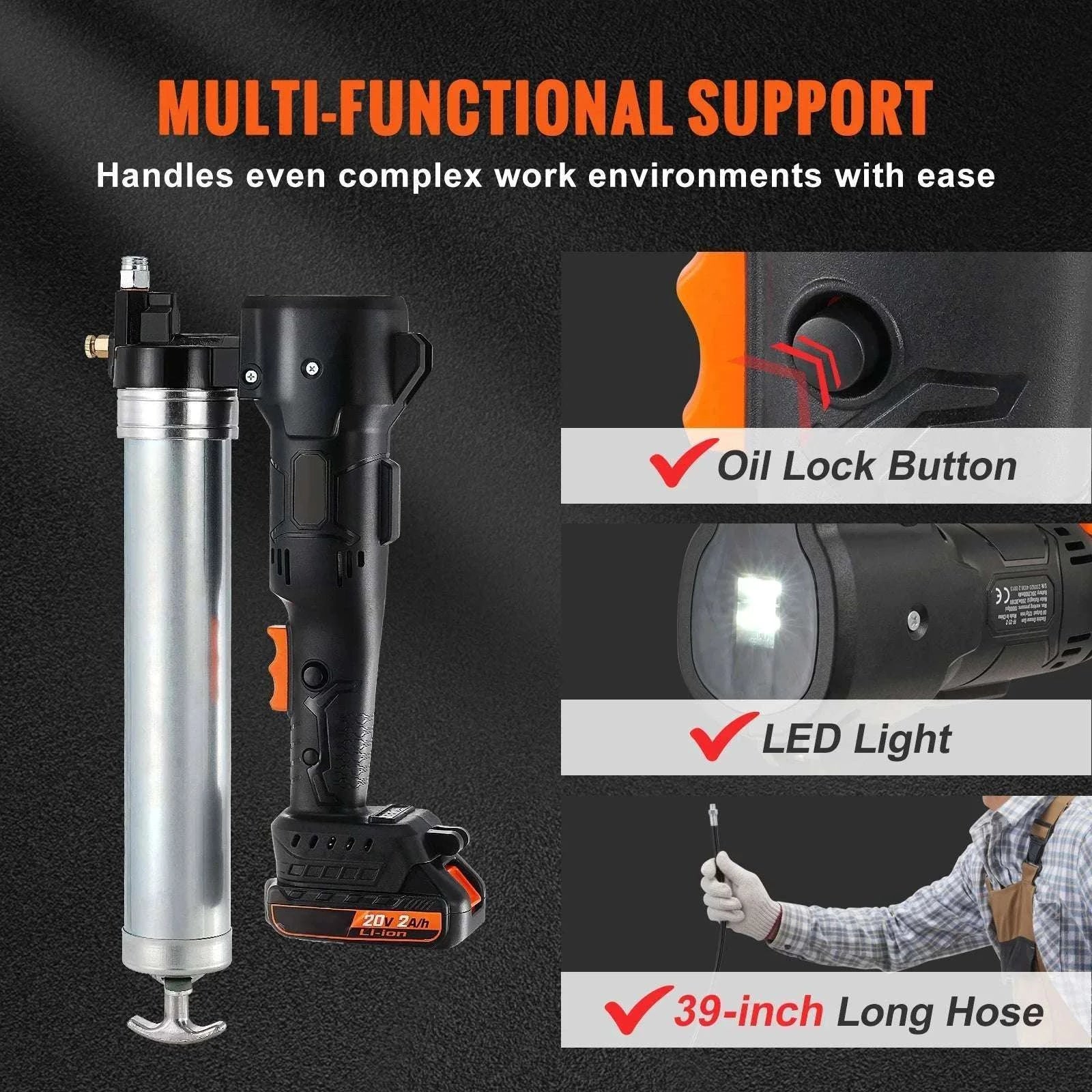 10000 PSI Cordless Grease Gun Kit with Hose, LED Light & Case-10000PSI / france