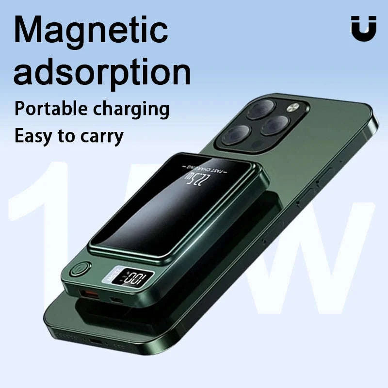 10000mAh Magnetic Wireless Power Bank 22.5W Fast Charging-green / 5000mAh / United States