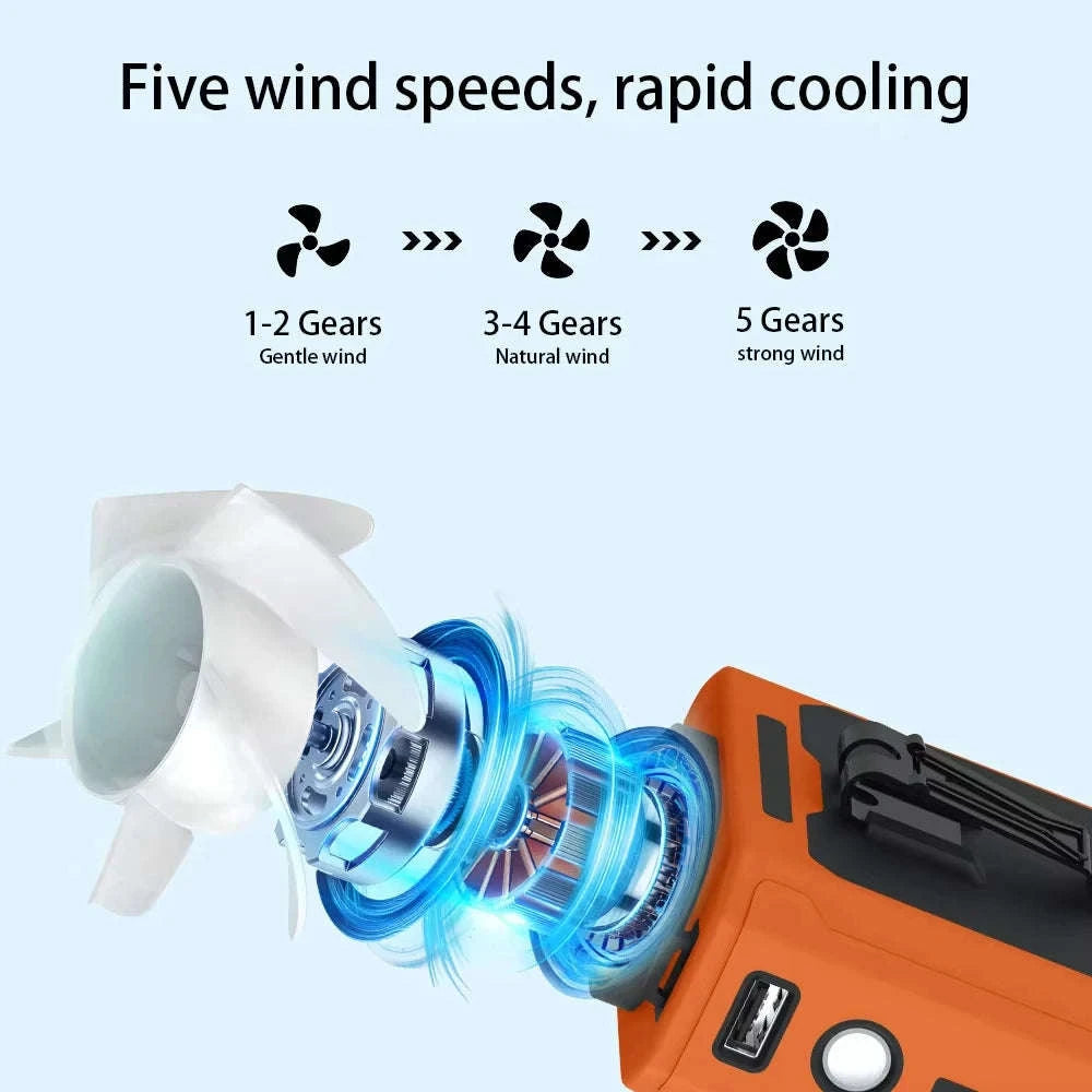 10000mAh Neck-Worn Fan with LED Light and Power Bank-Orange / United States