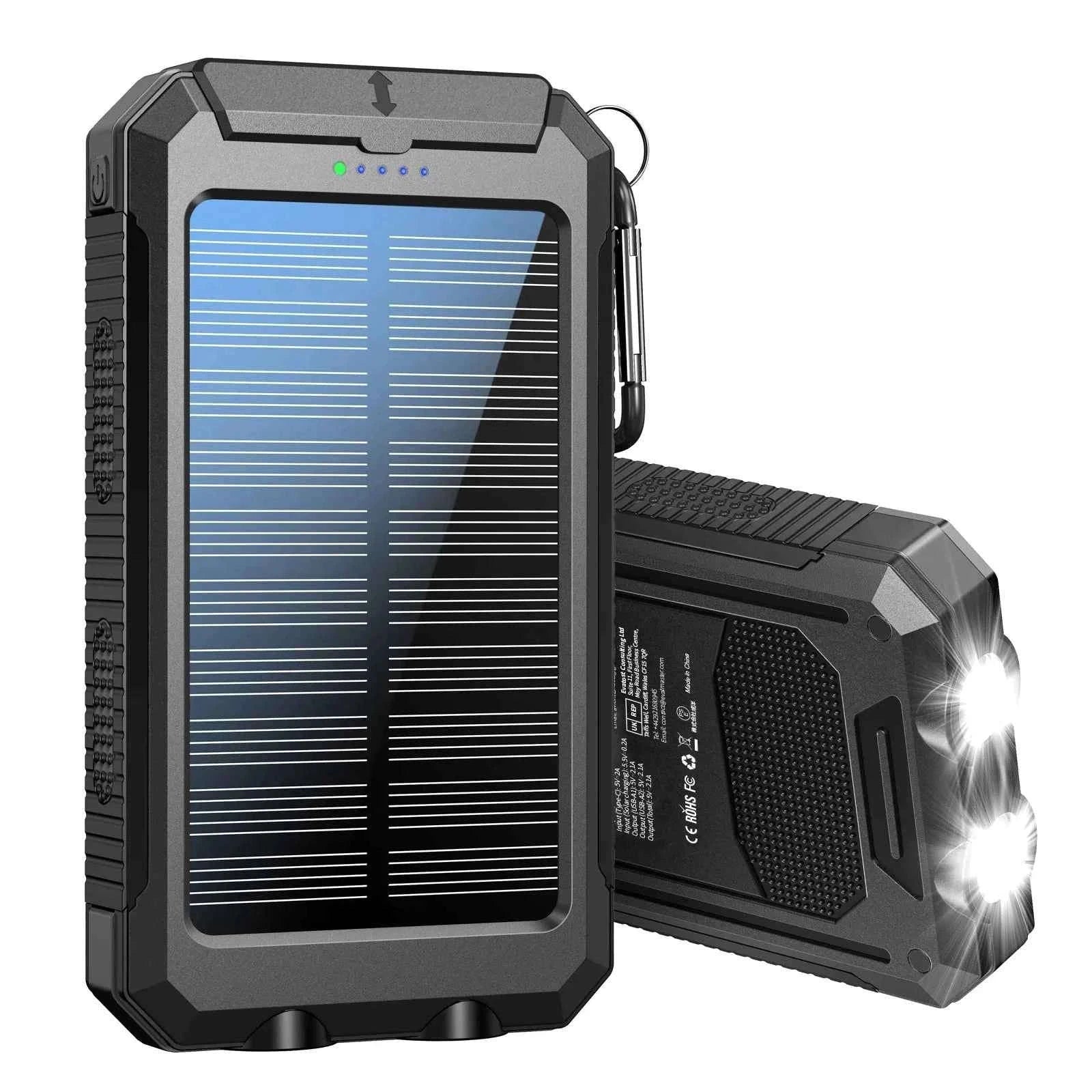 10000mAh Solar Charging Power Bank with Dual USB, Type-C, Flashlight and Compass-orange / United States