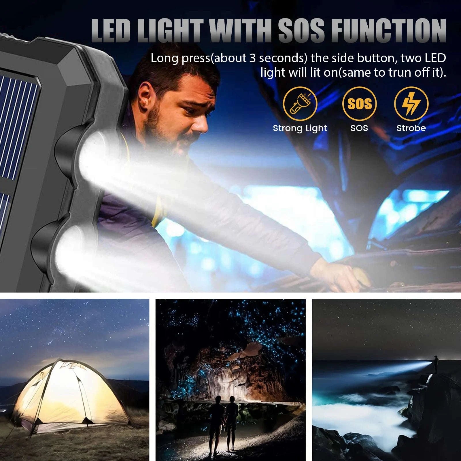 10000mAh Solar Power Bank with Dual USB, LED Flashlight & Waterproof Design-Green Color / United States