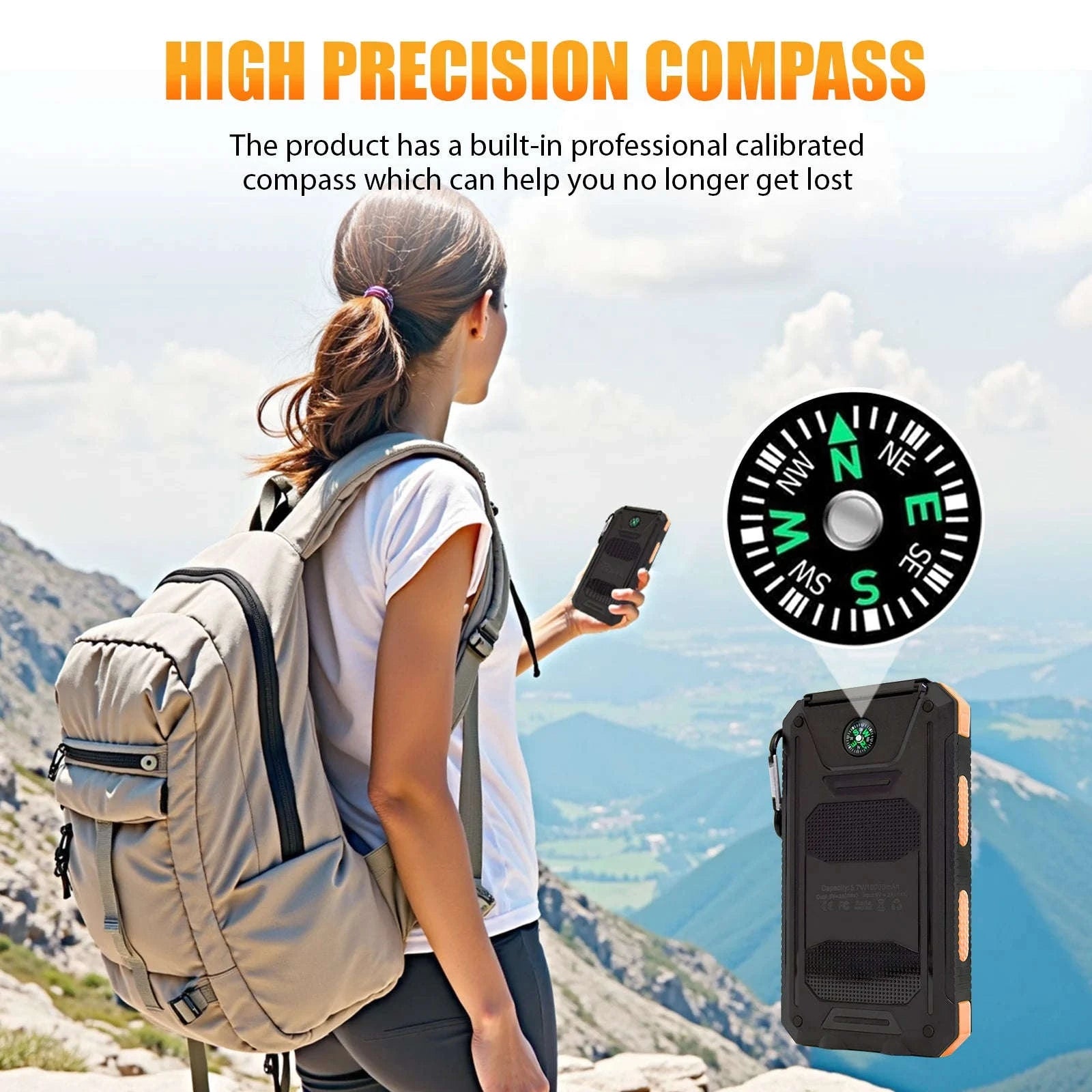 10000mAh Solar Power Bank with Dual USB, LED Flashlight & Waterproof Design-Green Color / United States