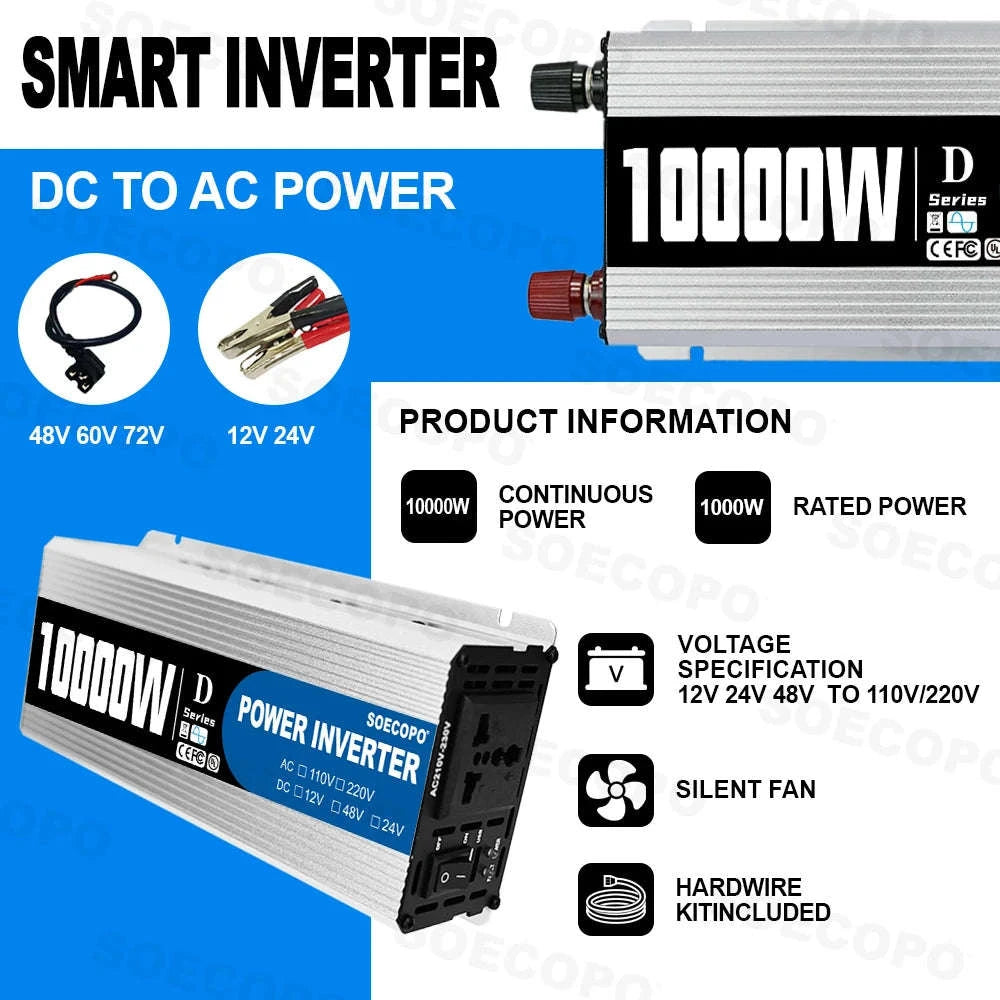 10000W DC to AC Power Inverter 12V 24V 48V to 220V with USB Port and Protection Features-12V TO 110V / China Mainland