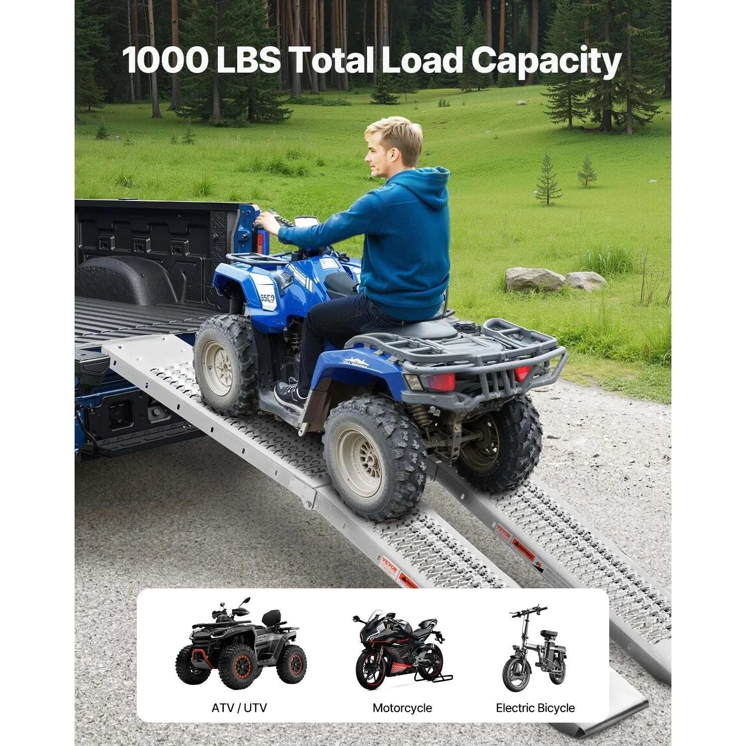 1000lbs Steel Loading Ramps 2-Pack Foldable ATV UTV Motorcycle-72x9inch / United States
