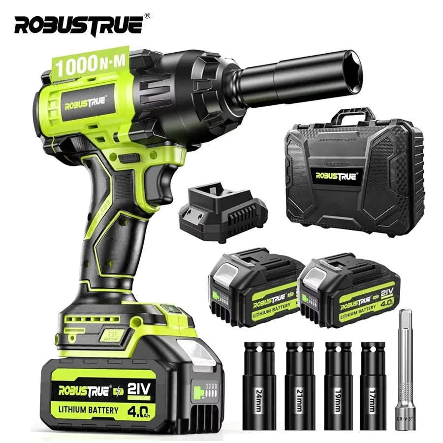 1000N.m Brushless Cordless Impact Wrench with 2 x 4.0Ah Batteries-Full Kit 2 BAT / United States
