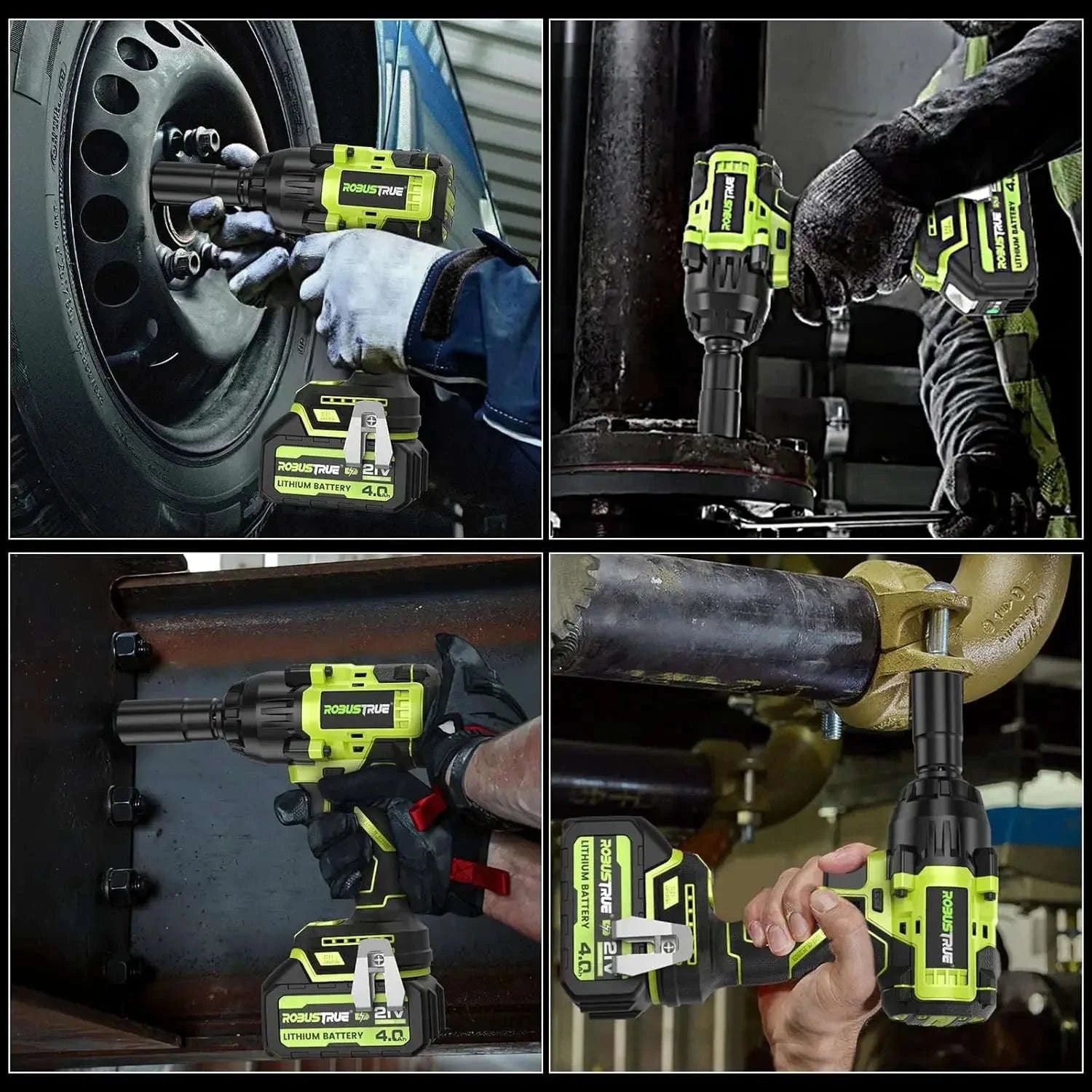 1000N.m Brushless Cordless Impact Wrench with 2 x 4.0Ah Batteries-Full Kit 2 BAT / United States