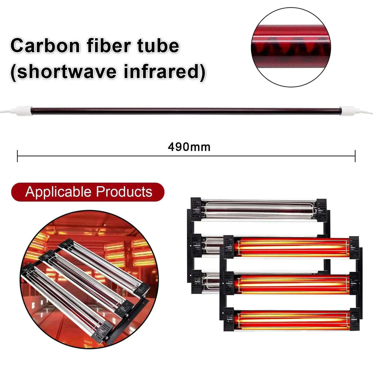 1000W Infrared Halogen Heating Lamp for Paint Drying & Curing-Red 330mm / 220V / China Mainland