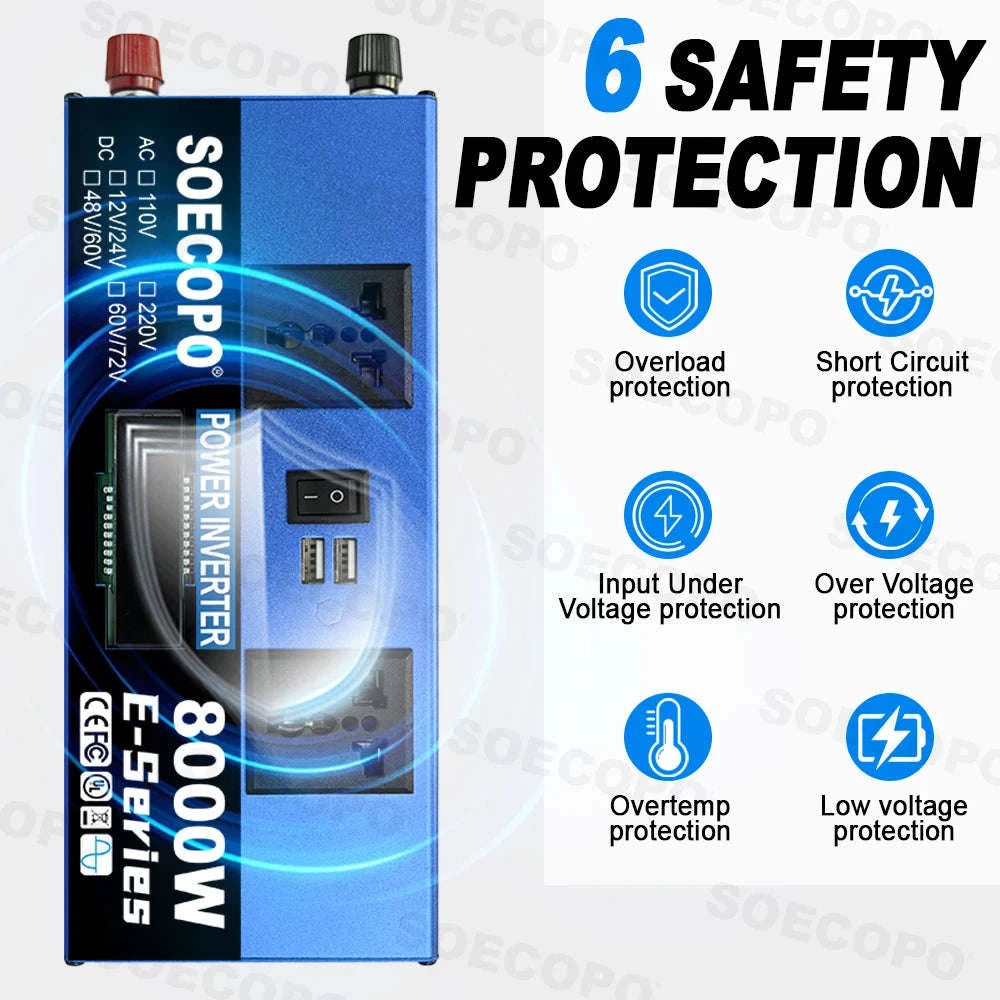 1000W Power Inverter Dual Voltage 12V-72V to 110V/220V with USB-110V 60Hz / 12V 24V Auto