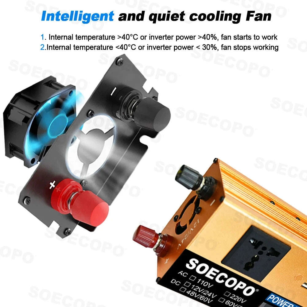 1000W Power Inverter Dual Voltage 12V-72V to 110V/220V with USB-110V 60Hz / 12V 24V Auto