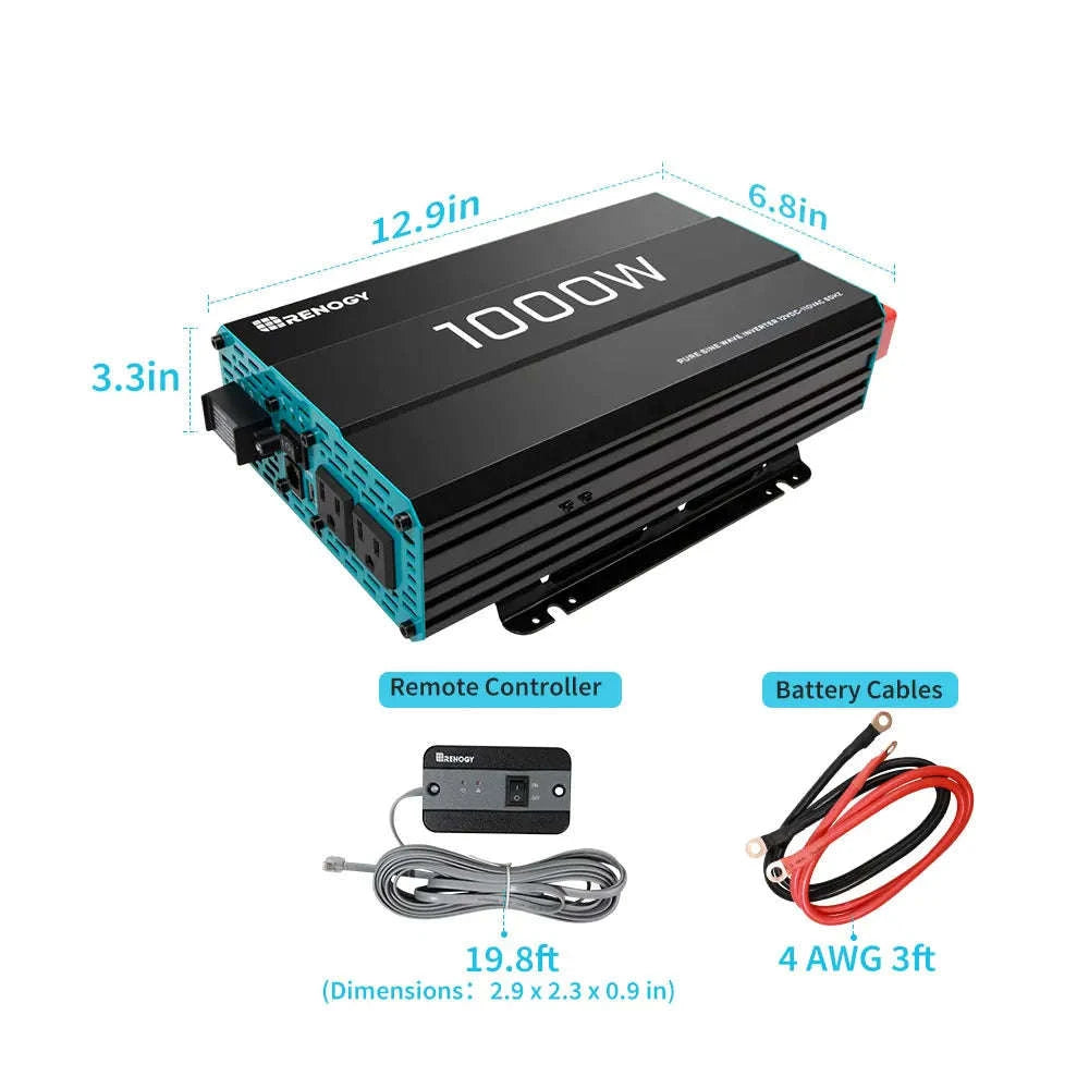 1000W Pure Sine Wave Inverter 12V DC to 120V AC Converter-United States