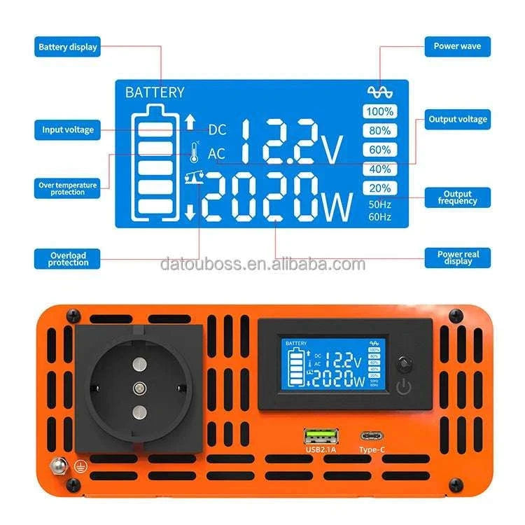 1000W Pure Sine Wave Power Inverter 12V/24V/48V to 120V/220V-PSW 24V 2000W
