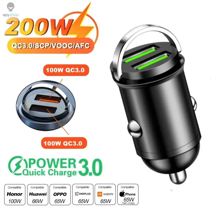 100W/200W QC3.0 PD Mini Car Charger 12-24V Lighter Fast Charging Car USB Type C Charger for Xiaomi Samsung Huawei iPhone Power Spy-shop.com