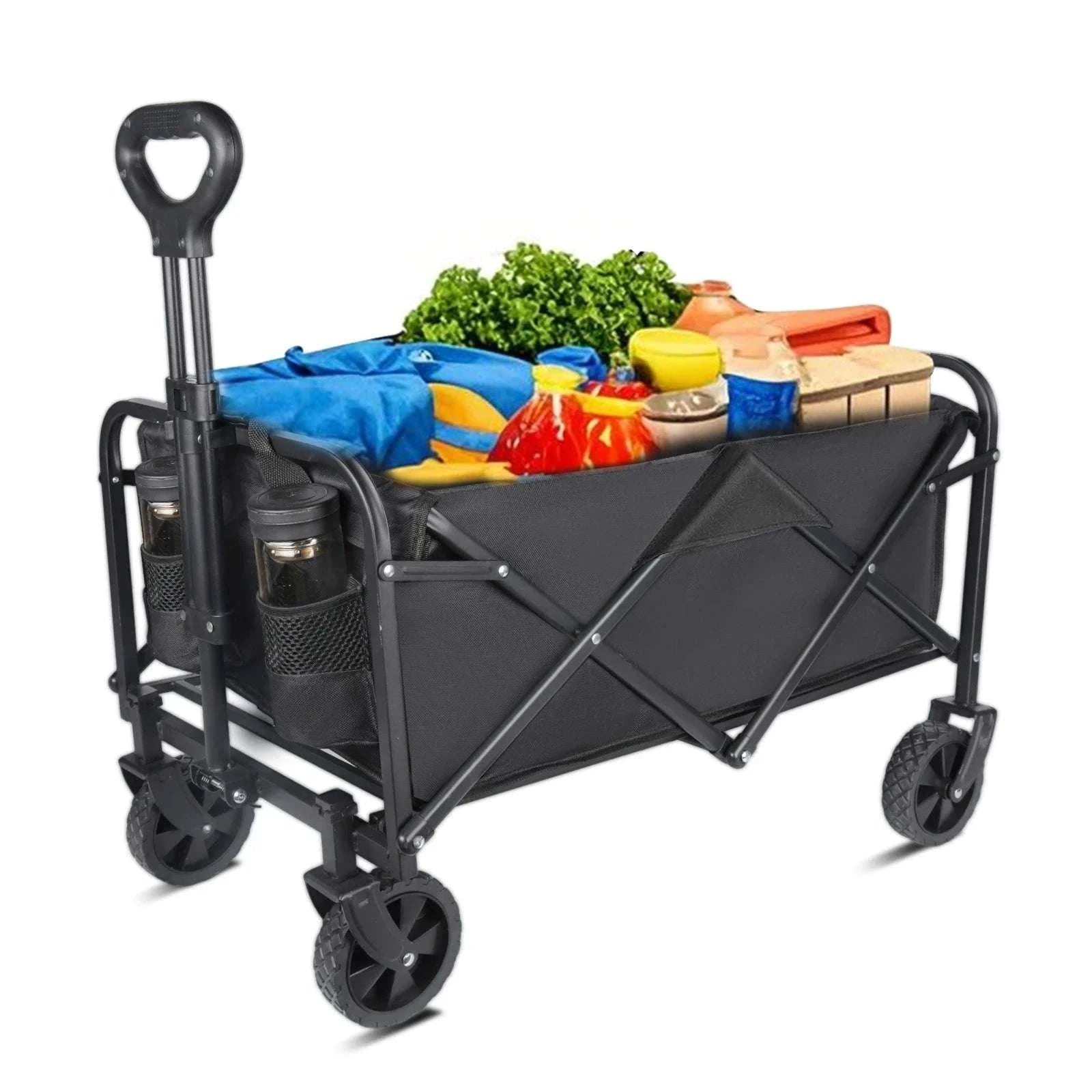 100L Foldable Wagon Cart with Wheels 75kg Load Outdoor Trolley-black / france