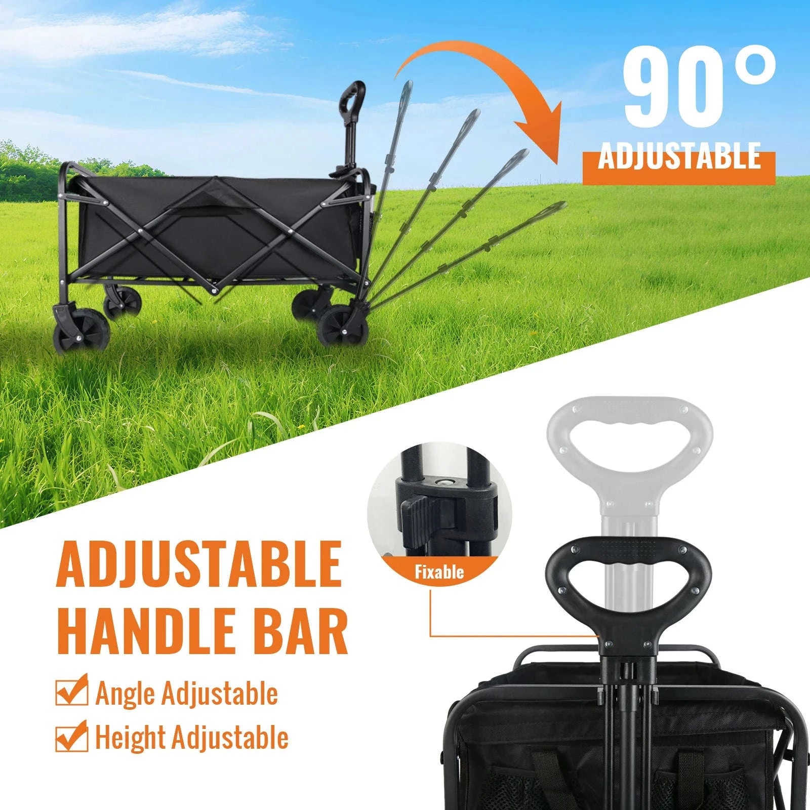 100L Foldable Wagon Cart with Wheels 75kg Load Outdoor Trolley-black / france