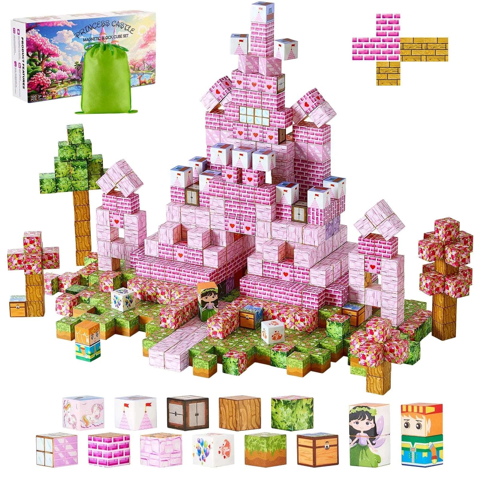 100PCS Magnetic Building Blocks Princess Castle STEM Toy Set-100 pcs / france