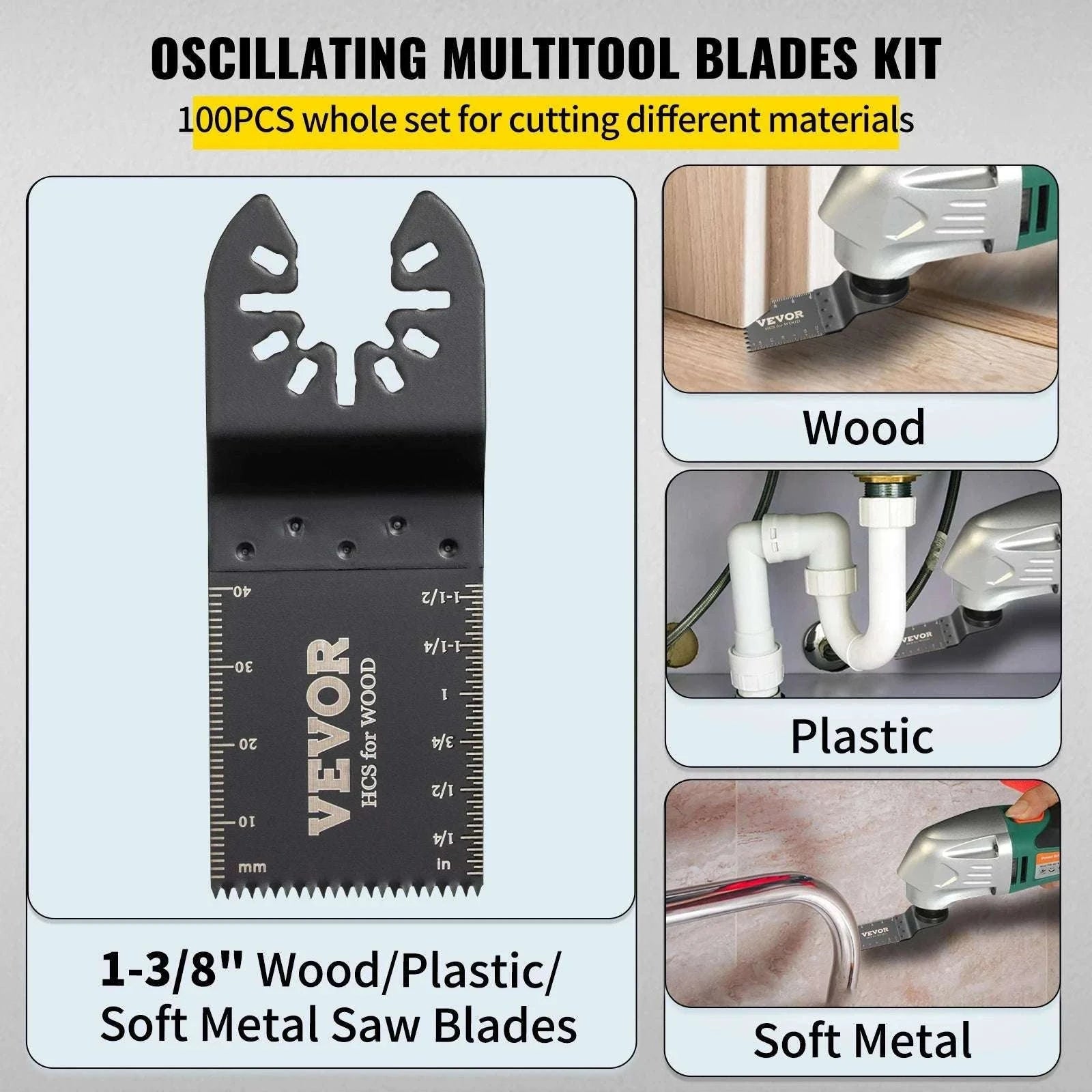 100PCS Oscillating Multitool Saw Blades Kit for Wood Metal Plastic-United States