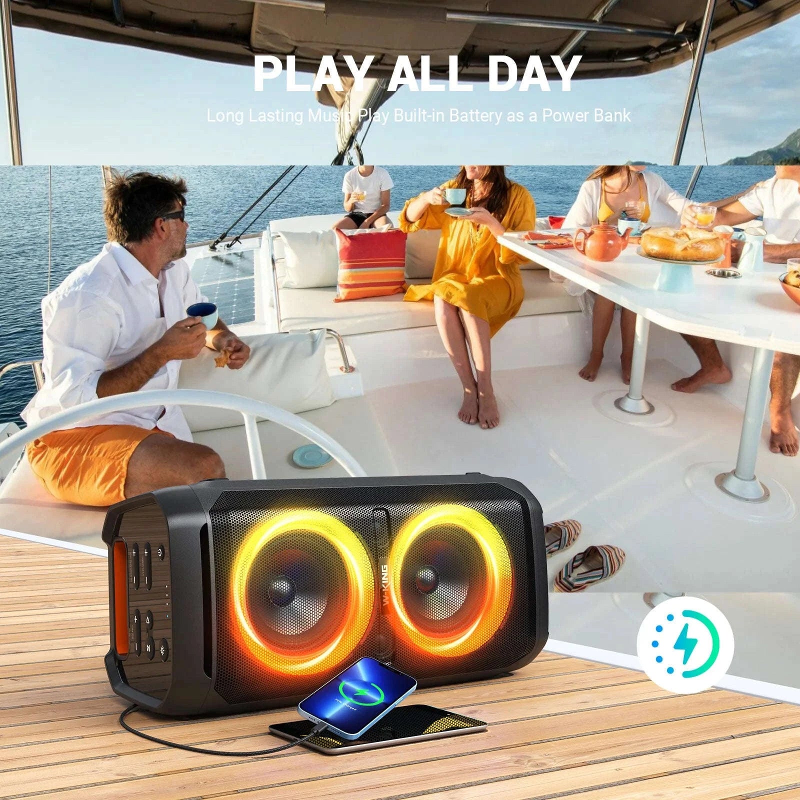 100W Bluetooth Party Speaker with Deep Bass, 24H Play & IPX6 Waterproof-black / 1.25" / 5.25"|United States|Speaker