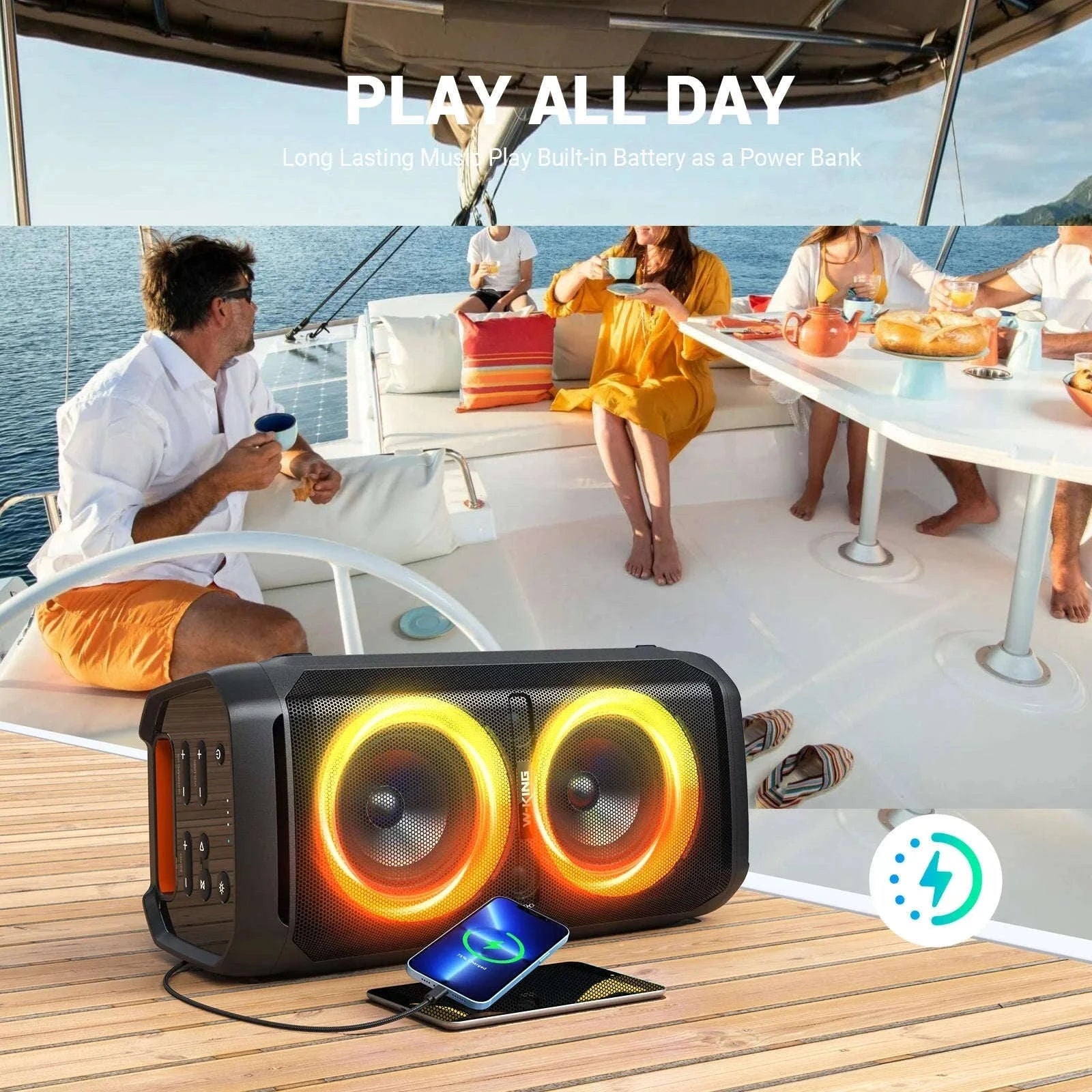 100W Bluetooth Party Speaker with Deep Bass, 24H Play & IPX6 Waterproof-black / 1.25" / 5.25"|United States|Speaker