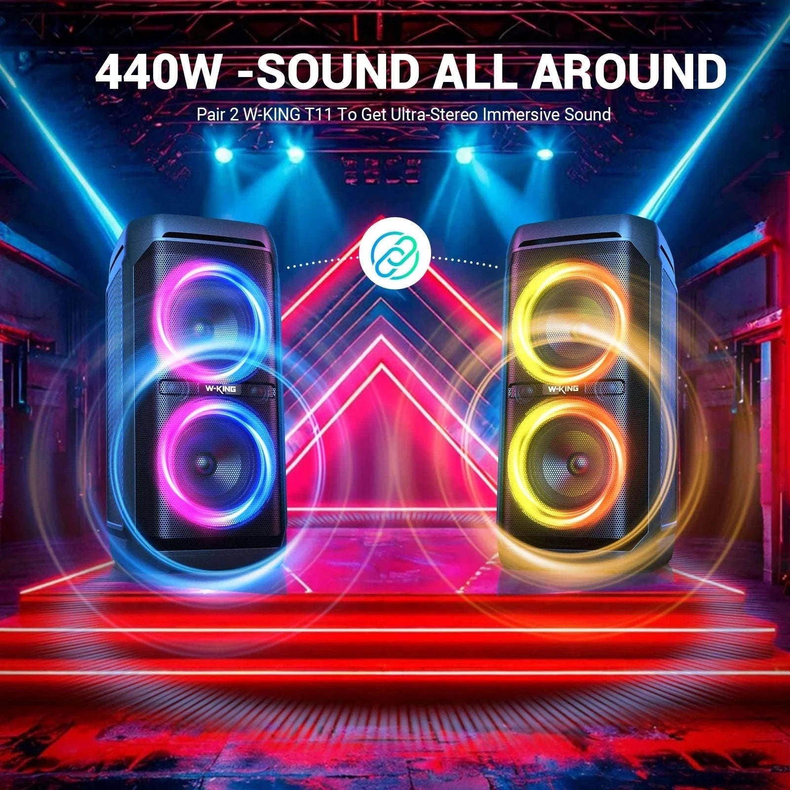 100W Bluetooth Party Speaker with Deep Bass, 24H Play & IPX6 Waterproof-black / 1.25" / 5.25"|United States|Speaker