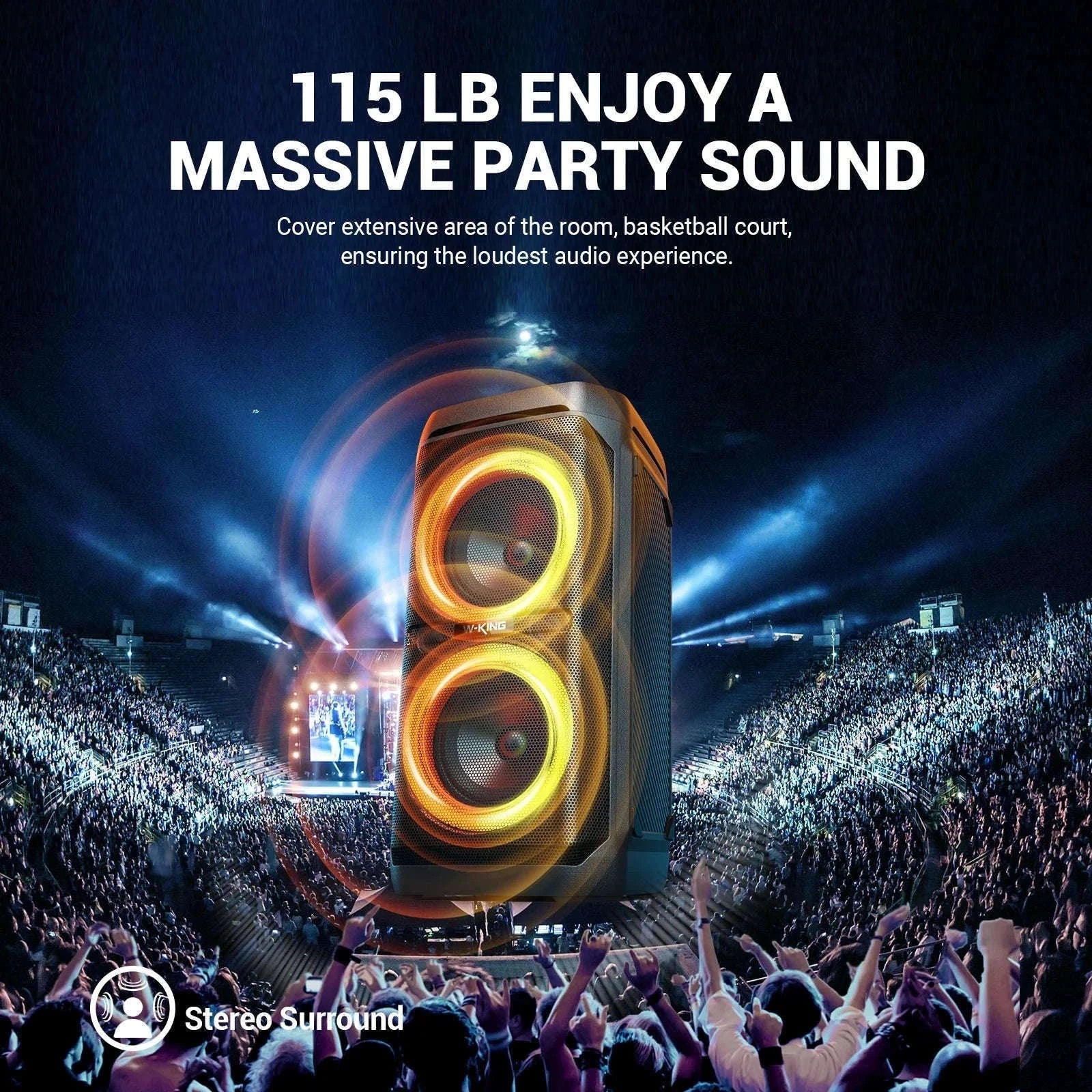 100W Bluetooth Party Speaker with Deep Bass, 24H Play & IPX6 Waterproof-black / 1.25" / 5.25"|United States|Speaker