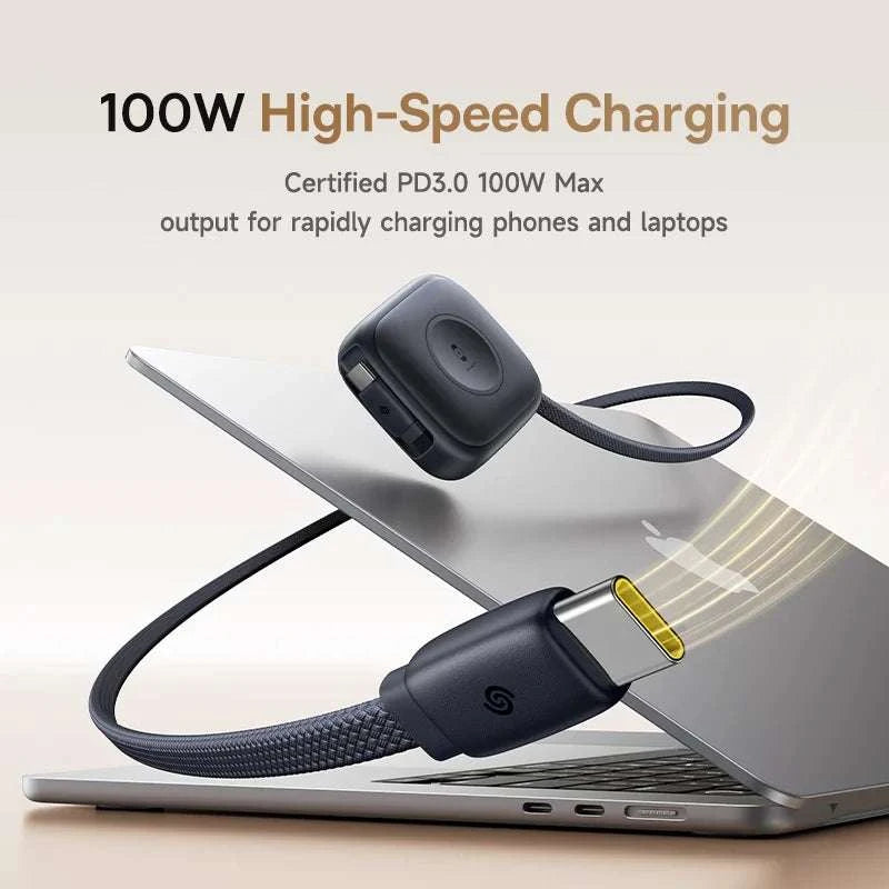 100W Retractable USB-C Fast Charging Cable with Magnetic Design-White / 0.9m / Type-C to Type-C