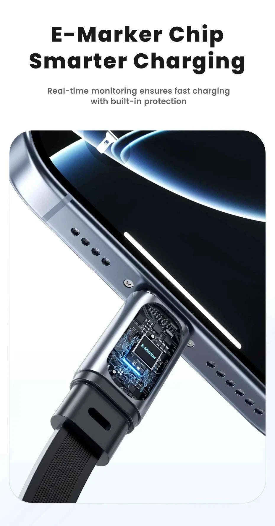 100W Retractable USB-C Fast Charging Cable with Magnetic Storage-Grey / 1m