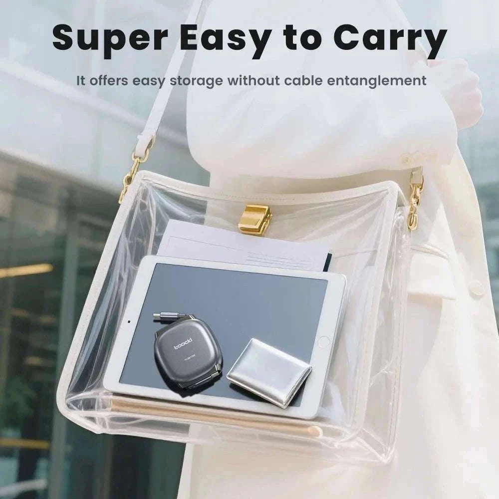 100W Retractable USB-C Fast Charging Cable with Magnetic Storage-Grey / 1m