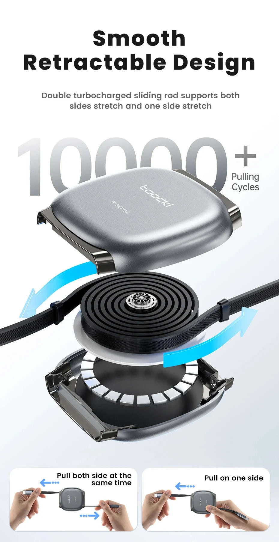 100W Retractable USB-C Fast Charging Cable with Magnetic Storage-Grey / 1m