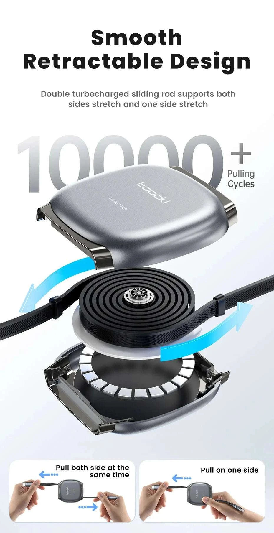 100W Retractable USB-C Fast Charging Cable with Magnetic Storage-Grey / 1m