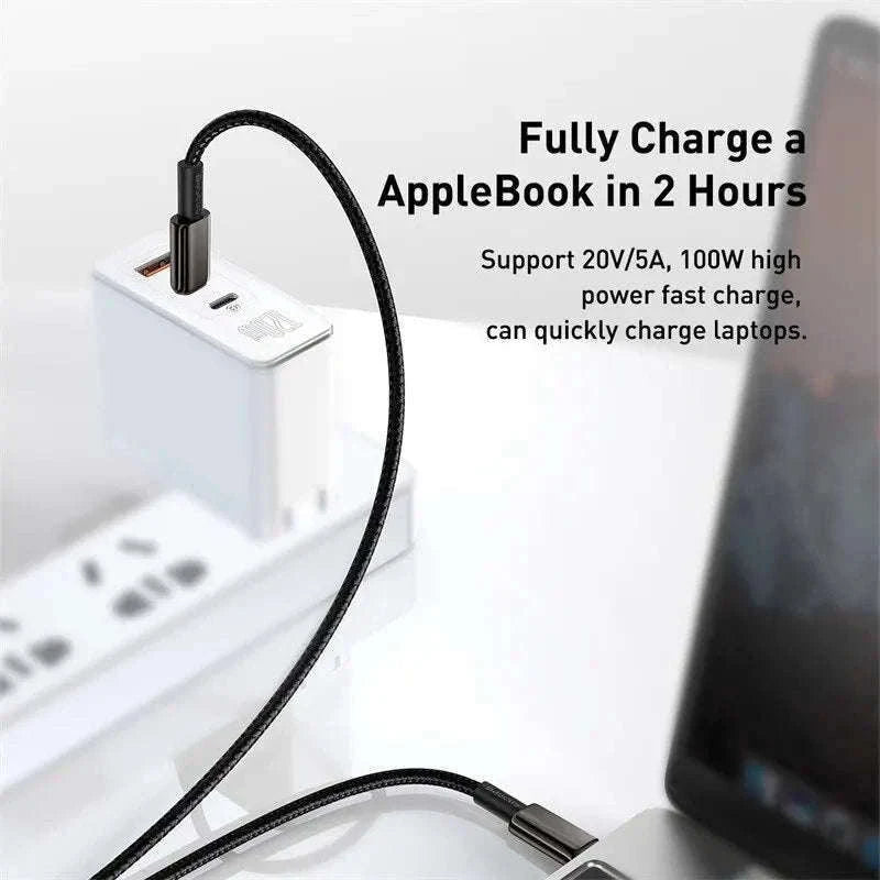 100W USB-C Fast Charging Cable for iPhone 15, MacBook, Samsung-Black / 2m