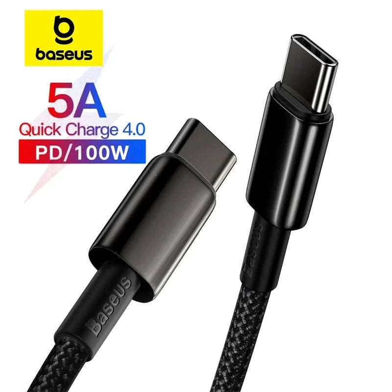 100W USB-C Fast Charging Cable for iPhone 15, MacBook, Samsung-Black / 2m