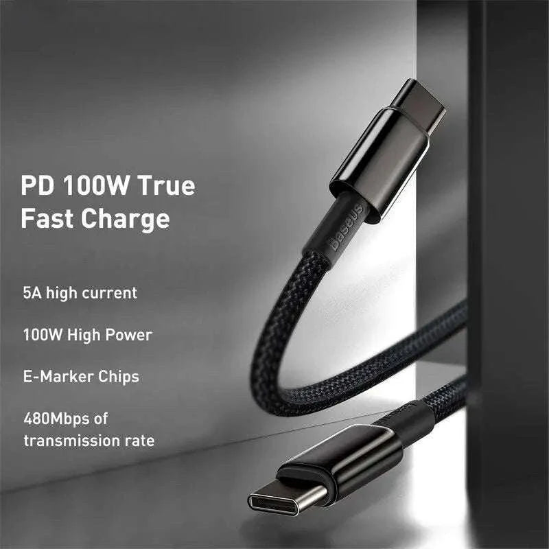 100W USB-C Fast Charging Cable for iPhone 15, MacBook, Samsung-Black / 2m