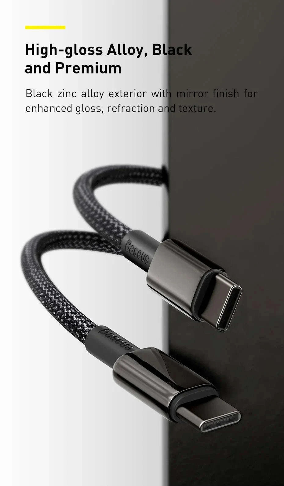 100W USB-C Fast Charging Cable for iPhone 15, MacBook, Samsung-Black / 2m