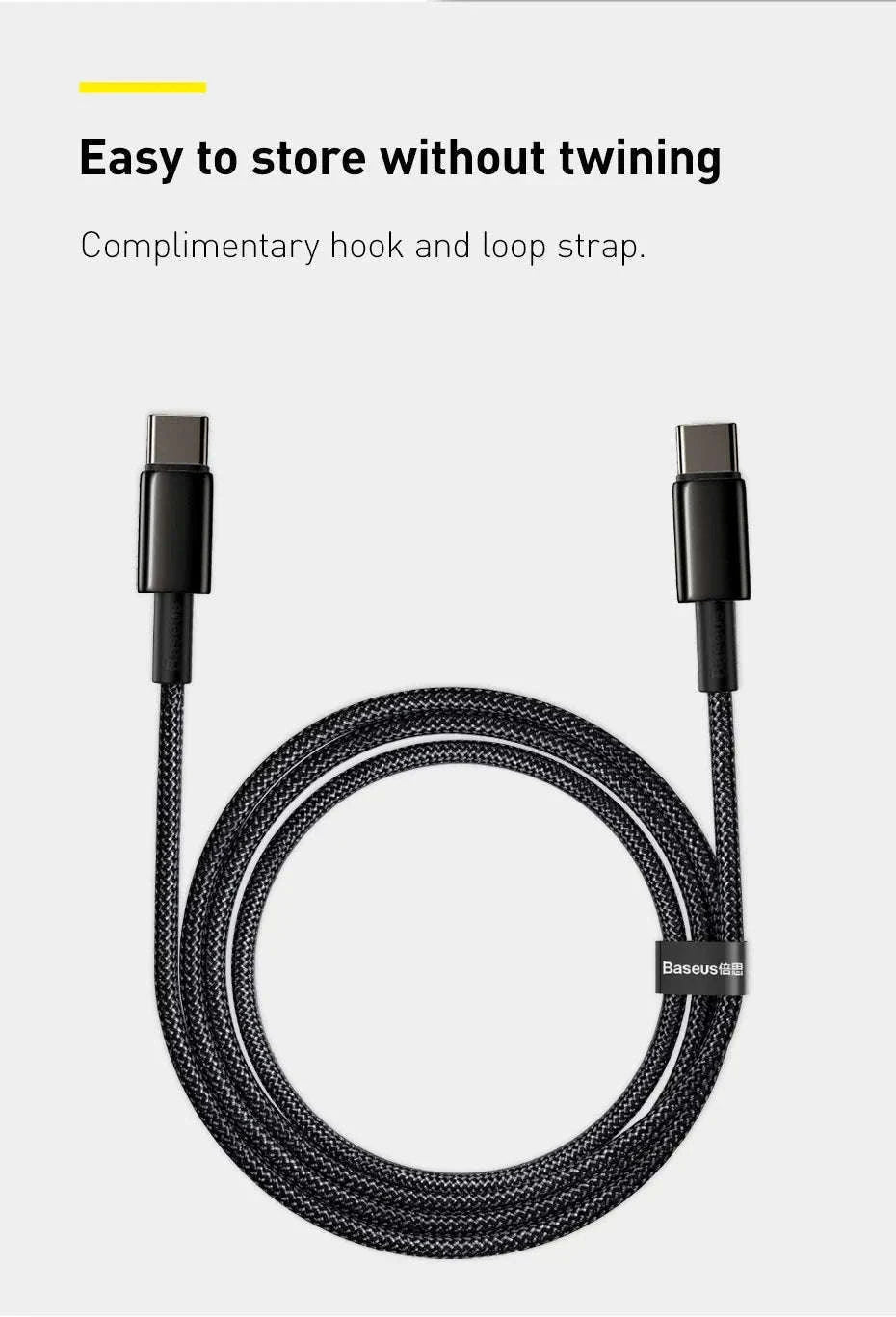 100W USB-C Fast Charging Cable for iPhone 15, MacBook, Samsung-Black / 2m