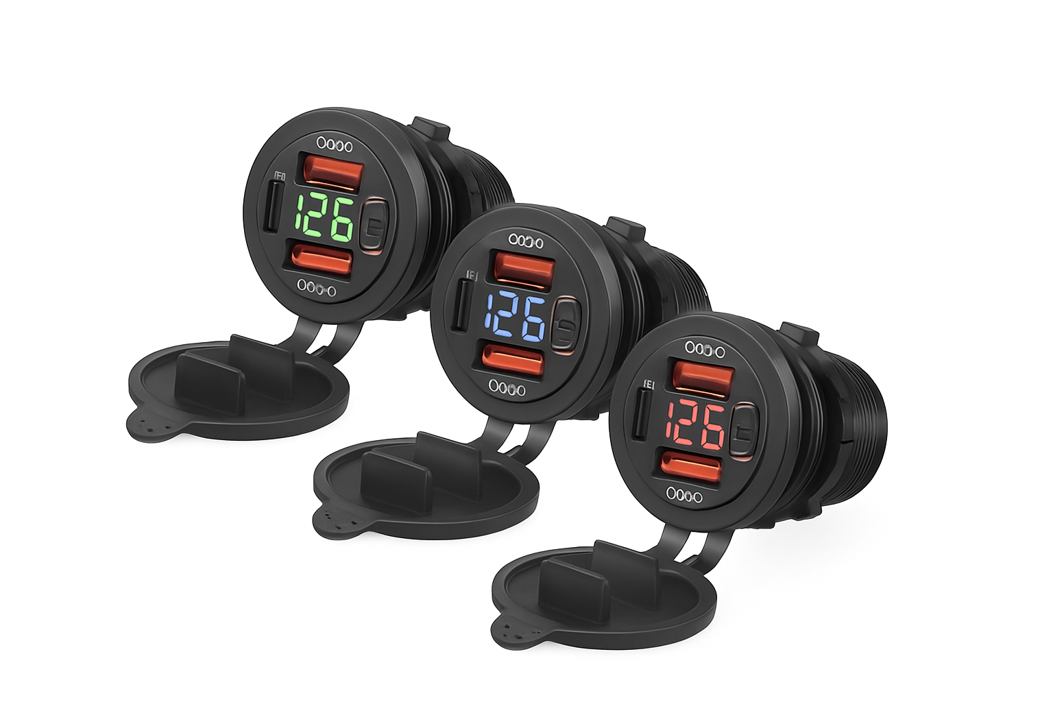 100W USB biloplader stikdåse med dual QC3.0, USB-C PD, voltmeter og touchkontakt