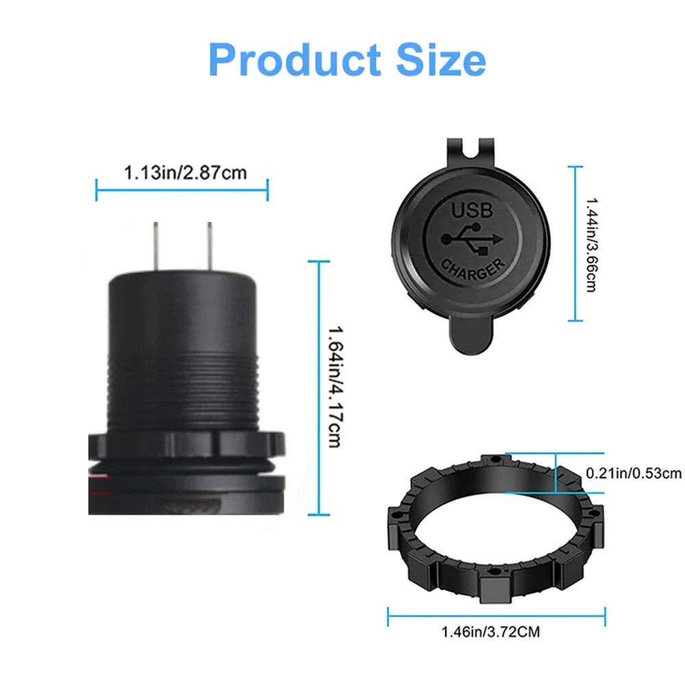100W USB Car Charger Socket with Dual QC3.0, USB-C PD, Voltmeter and Touch Switch-Blue with wire