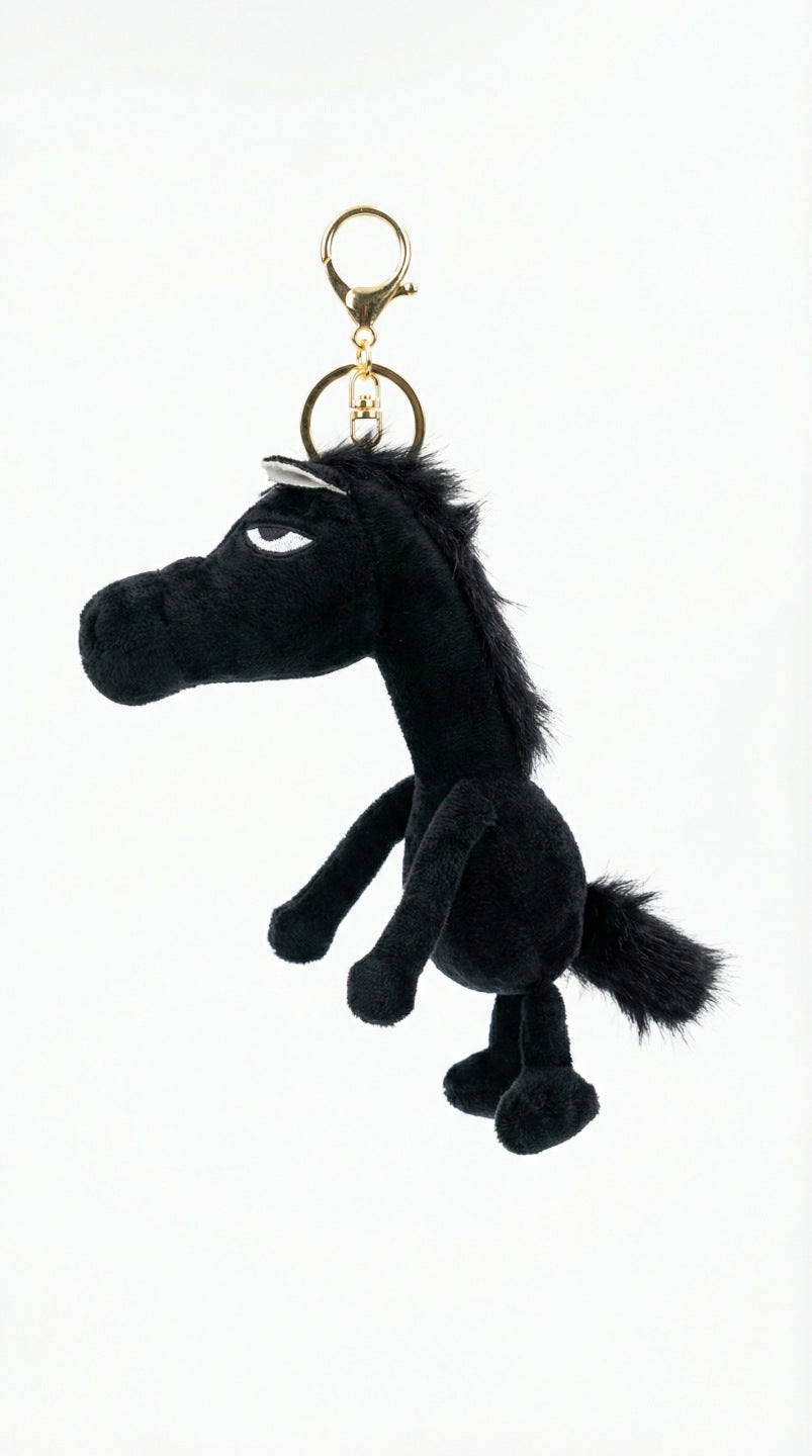 Plush Keychain Black Horse Handbag Key Pendant 20cm